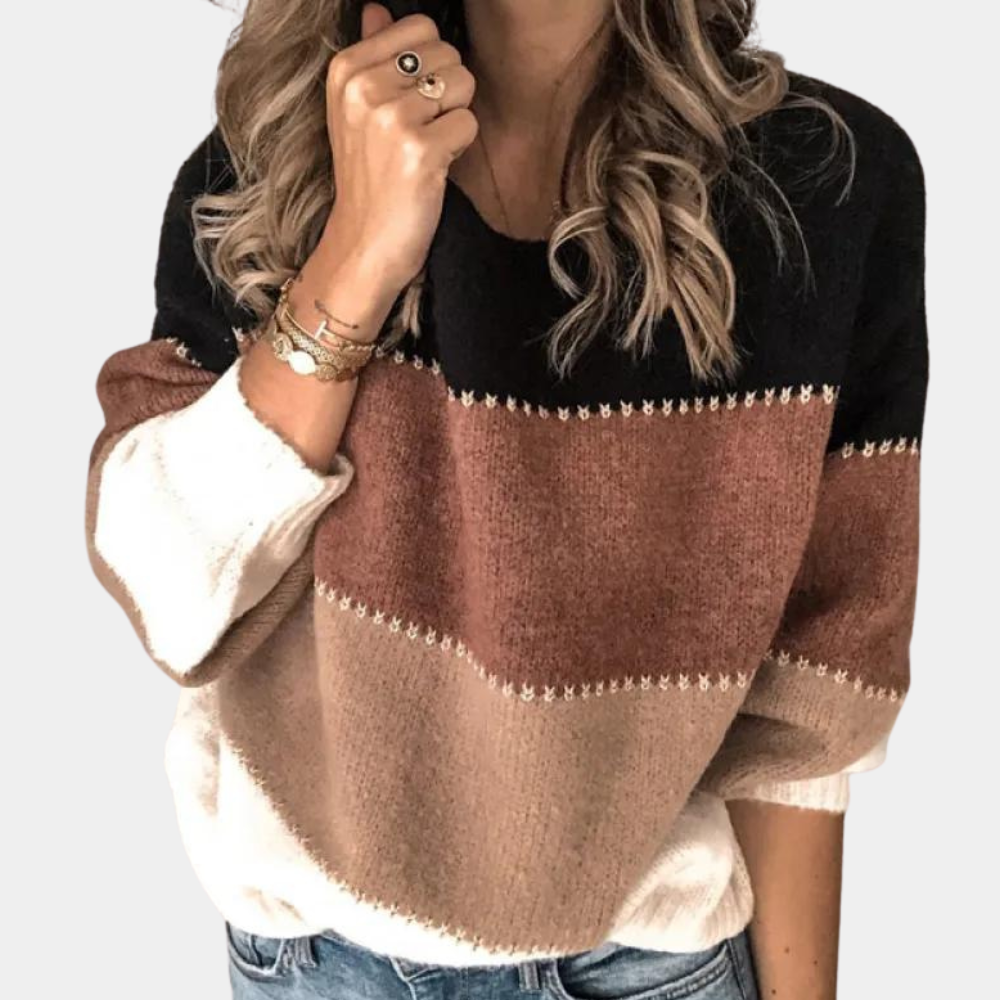 Suéter de bloques de color holgado y acogedor para mujer. Ideal para un look casual y cómodo de invierno.