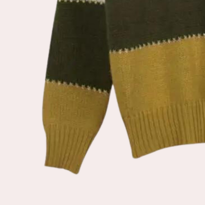 Suéter de mujer de moda, con bloques de color. Un estilo acogedor y holgado para el invierno.