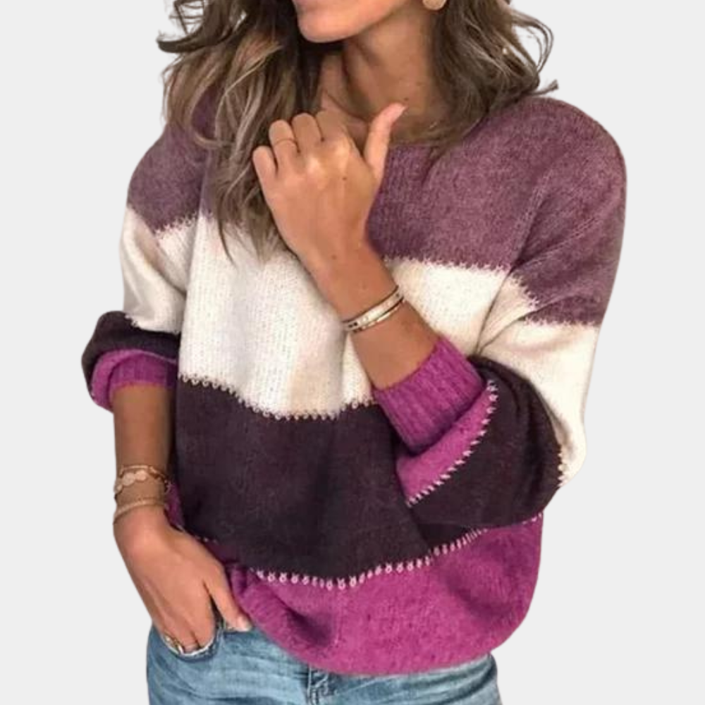 Suéter de bloques de color para mujer. Estilo holgado y acogedor, perfecto como ropa de invierno casual.