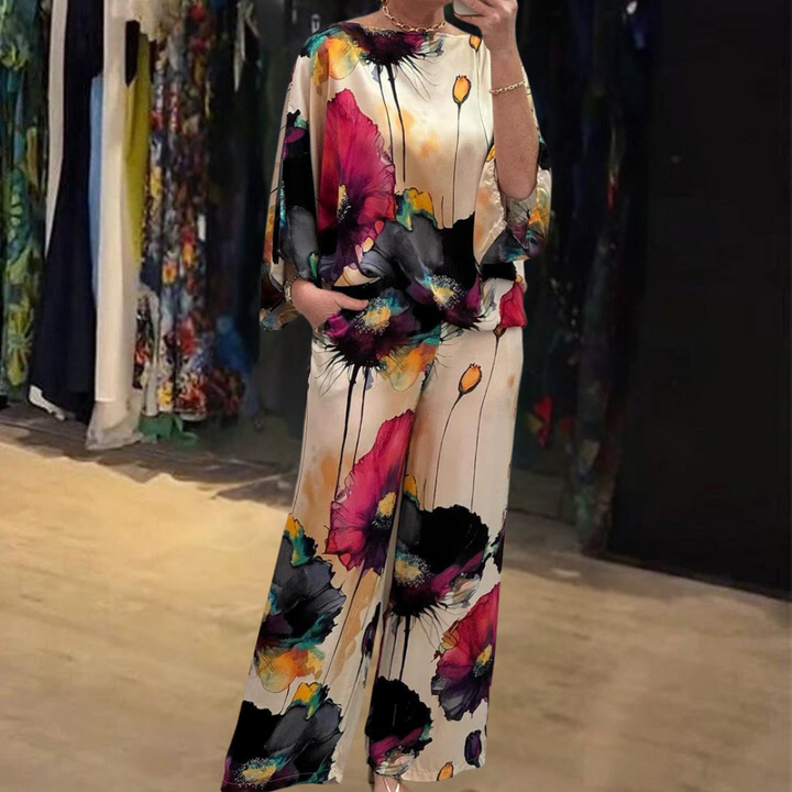 Conjunto vibrante de dos piezas para mujer, estampado colorido para verano. Moda casual y cómoda.