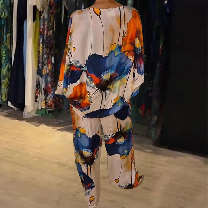 Top sin mangas holgado y pantalón estampado colorido, conjunto dos piezas de verano para mujer.