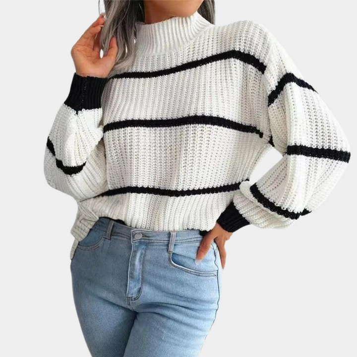 Suéter de cuello alto para mujer, diseño moderno, cálido y versátil para un look casual o elegante.