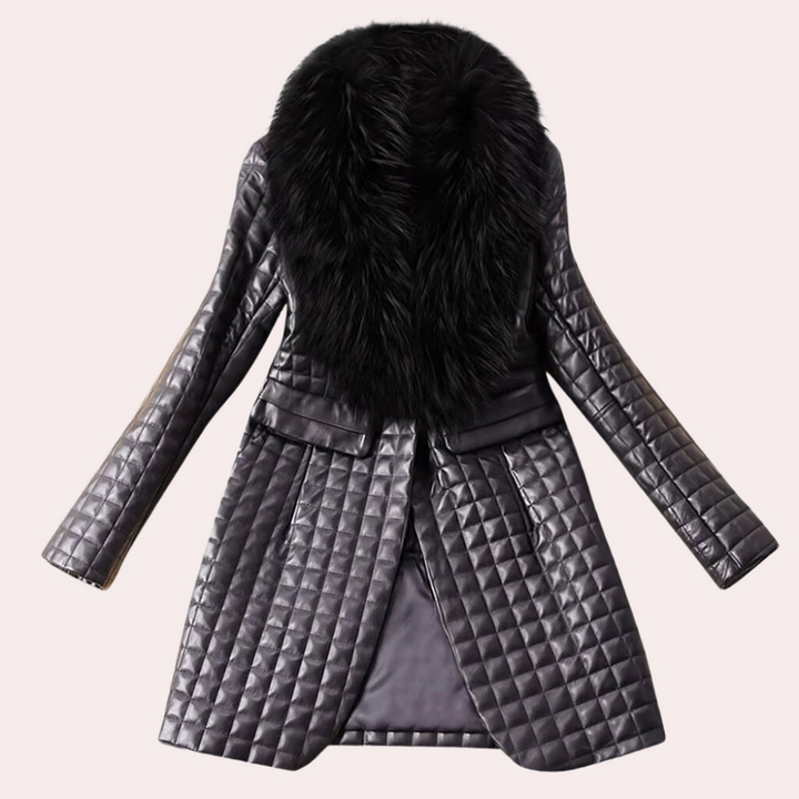 Chaqueta de piel para mujer, moda de invierno. Estilo elegante y casual para ropa exterior cálida y confortable.