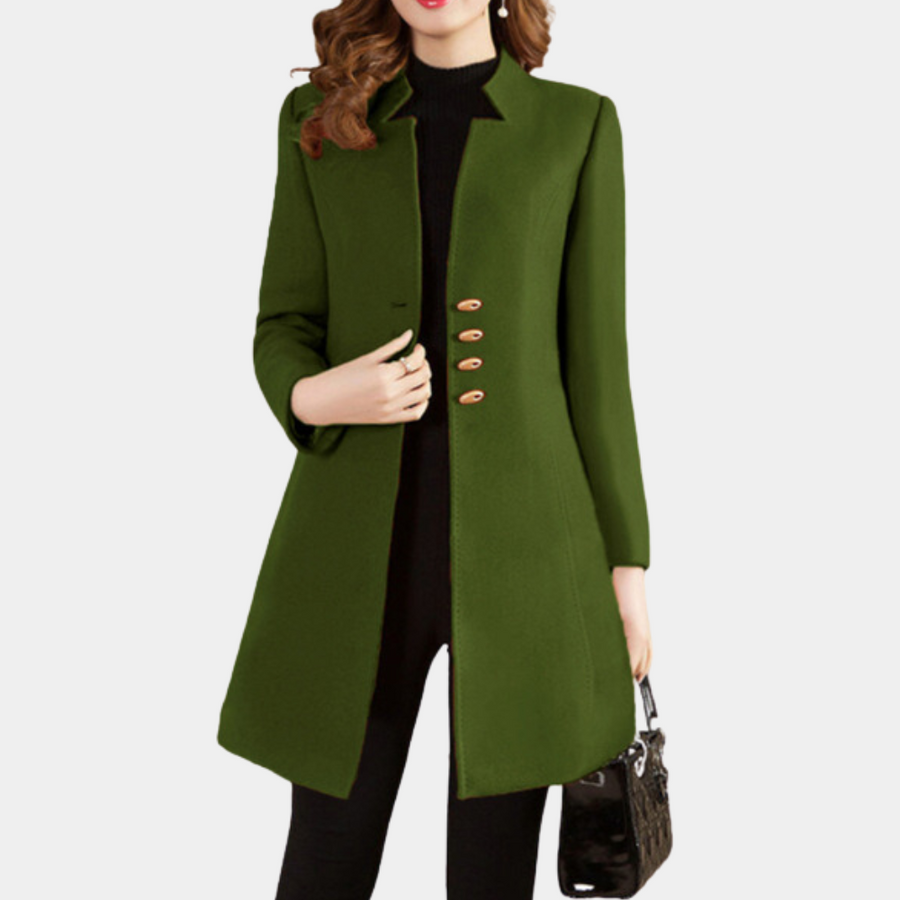 Moda invernal: Abrigo Sofía para mujer, elegante y clásico. Diseño atemporal con botonadura sencilla en rojo.