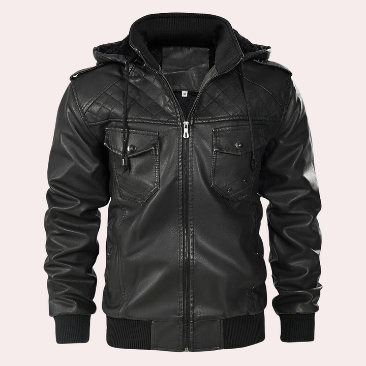 Chaqueta estilosa hombre, abrigo casual con capucha desmontable. Ideal para moda masculina urbana otoño-invierno.