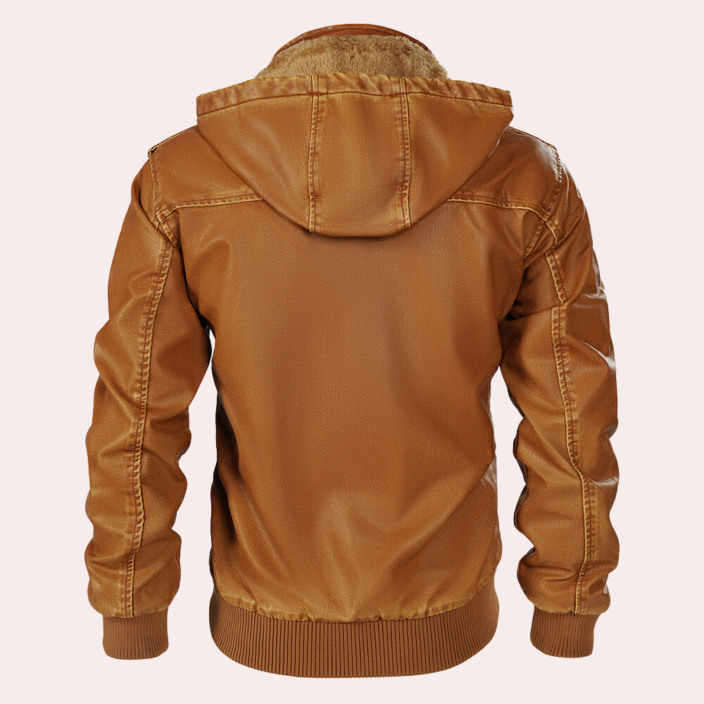 Textura de chaqueta hombre estilo urbano, tejido resistente y cálido para abrigo casual de invierno y otoño.
