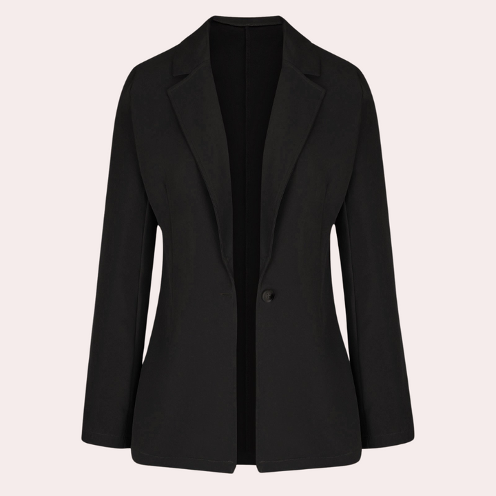 Blazer moderno sofisticado para mujer, diseño minimalista, tendencia de moda otoño-primavera.