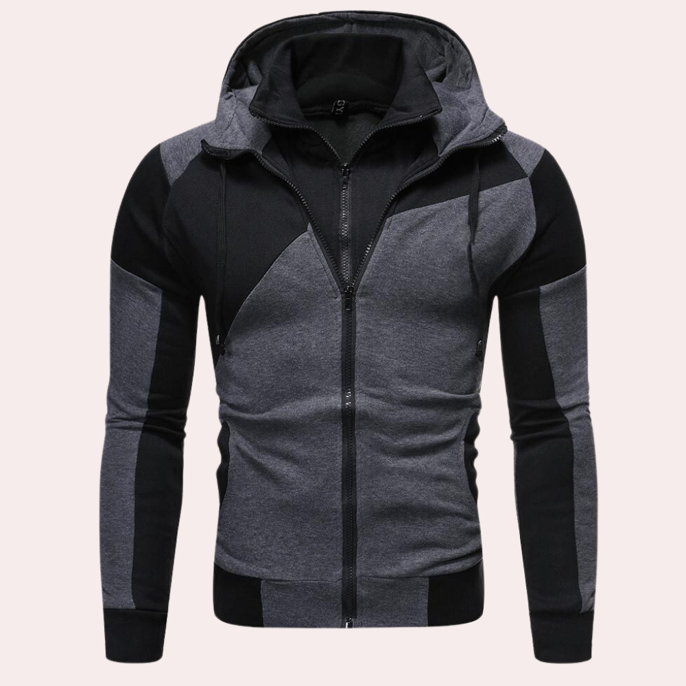 Sudadera hombre con cremallera y capucha, ideal para estilo casual y comodidad diaria en otoño.