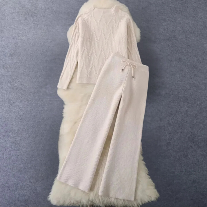 Conjunto cómodo de punto de dos piezas para mujer, estilo casual chic para el día a día.