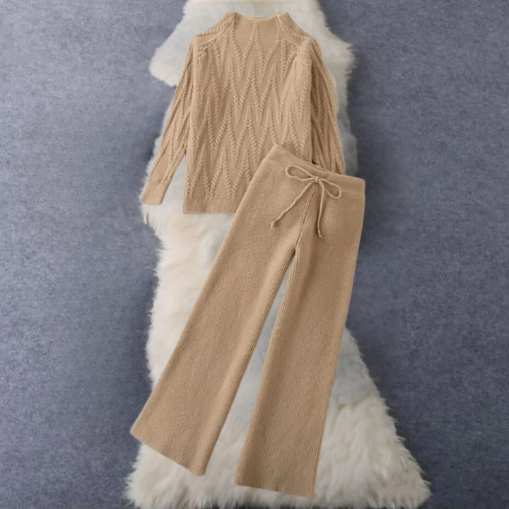 Conjunto de punto de dos piezas para mujer, elegante y cómodo. Ideal para otoño e invierno.