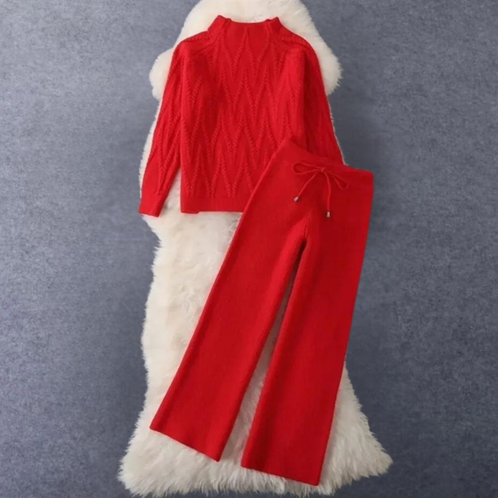 Conjunto de punto de mujer de dos piezas, estilo casual chic perfecto para otoño e invierno.