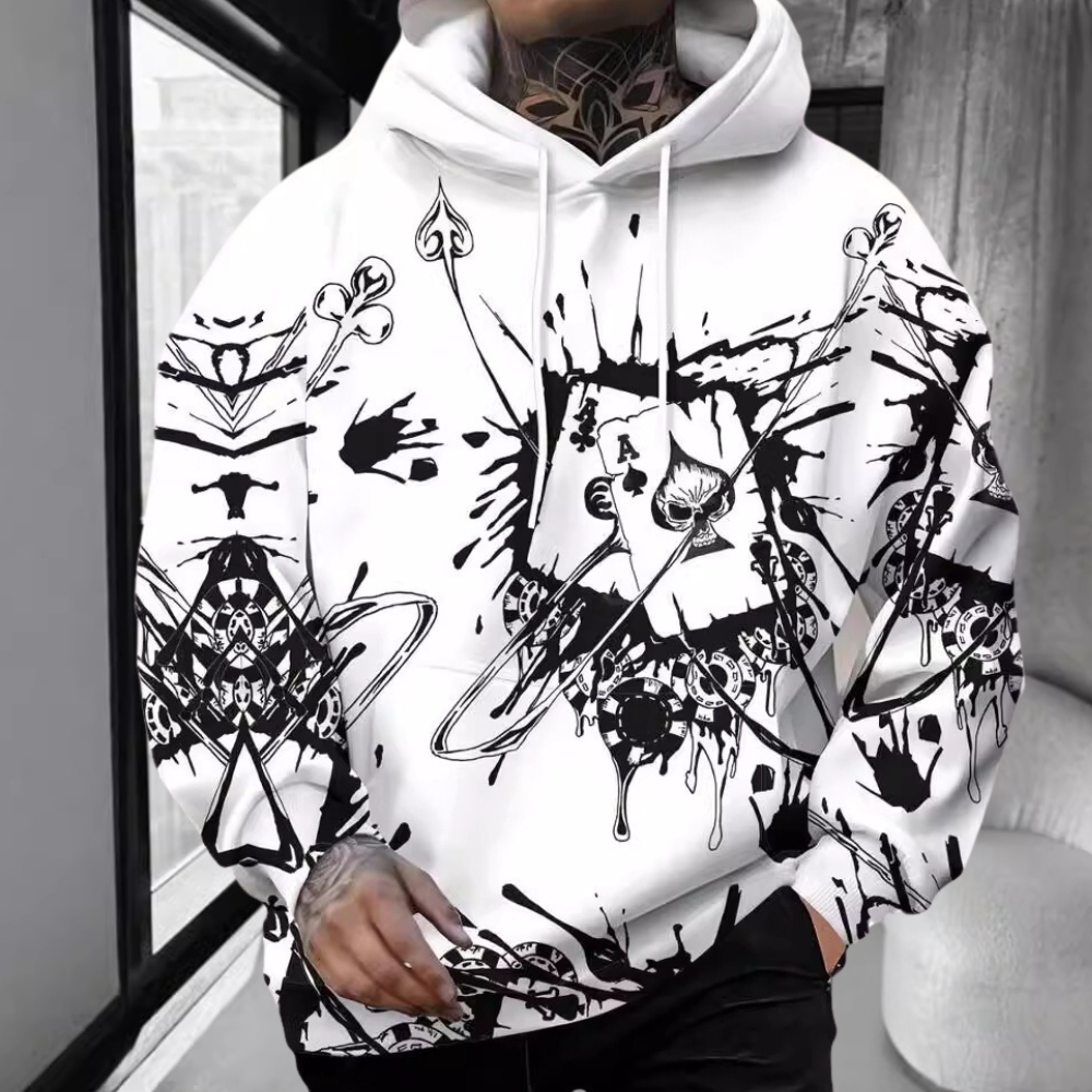 Sudadera con capucha Mateo para hombre, estilo urbano gráfico. Ideal para un look casual y moderno.