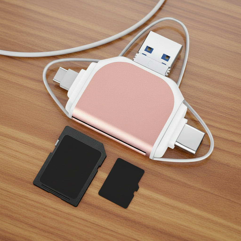 Gadget tecnológico: Lector universal de tarjetas SD/MicroSD con USB-C. Portátil para datos rápidos.