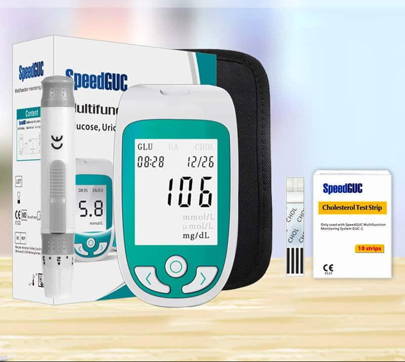 Dispositivo de control para prueba de colesterol, glucosa y ácido úrico. Monitor de salud personal.