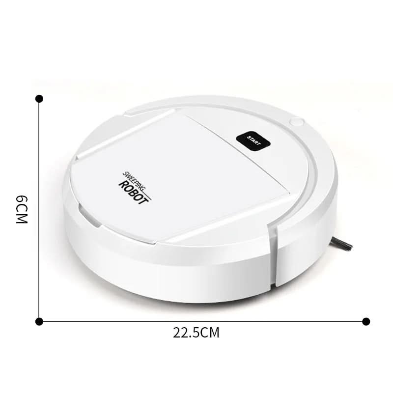 Aspiradora automática silenciosa y de diseño delgado, limpiando discretamente bajo los muebles en tu hogar inteligente.