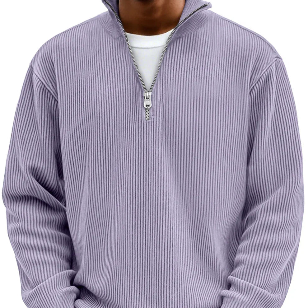 Suéter moderno de hombre con media cremallera, diseño acanalado. Perfecto para vestir con estilo.