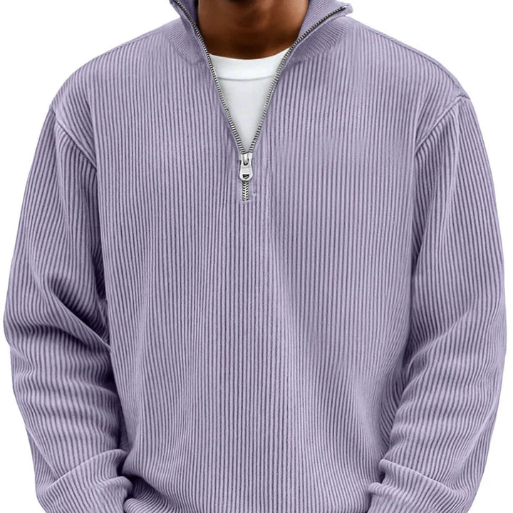 Suéter moderno de hombre con media cremallera, diseño acanalado. Perfecto para vestir con estilo.