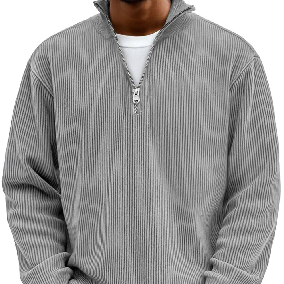 Suéter casual acanalado para hombre, con media cremallera, perfecto para otoño e invierno.