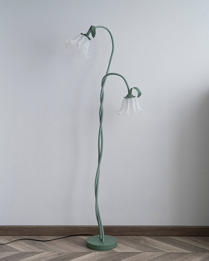 Lámpara de pie floral verde, estética moderna. Ideal para luz de ambiente en casa.