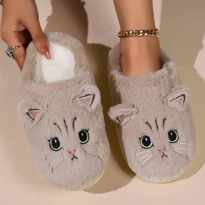 Zapatillas de casa de mujer, diseño de gato, cálidas y acogedoras, el calzado perfecto para el descanso.