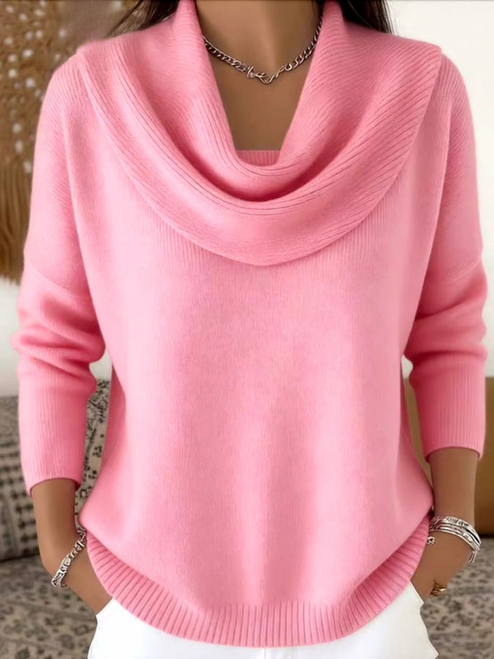 Suéter de mujer de punto para invierno y otoño, cuello cisne caído, comodidad y moda femenina.