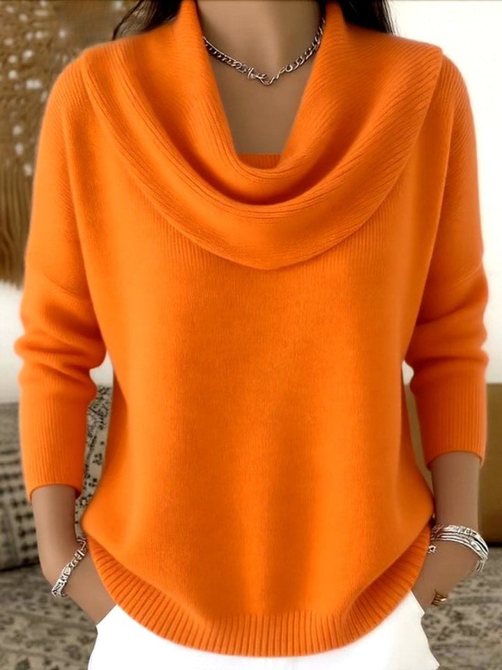 Jersey de mujer versátil con cuello cisne caído, prenda esencial de punto para otoño e invierno.