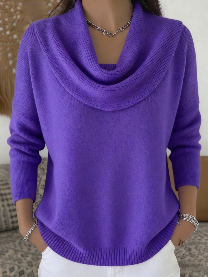 Jersey Camila de mujer con cuello cisne caído, suéter de punto elegante y cómodo para cualquier ocasión.