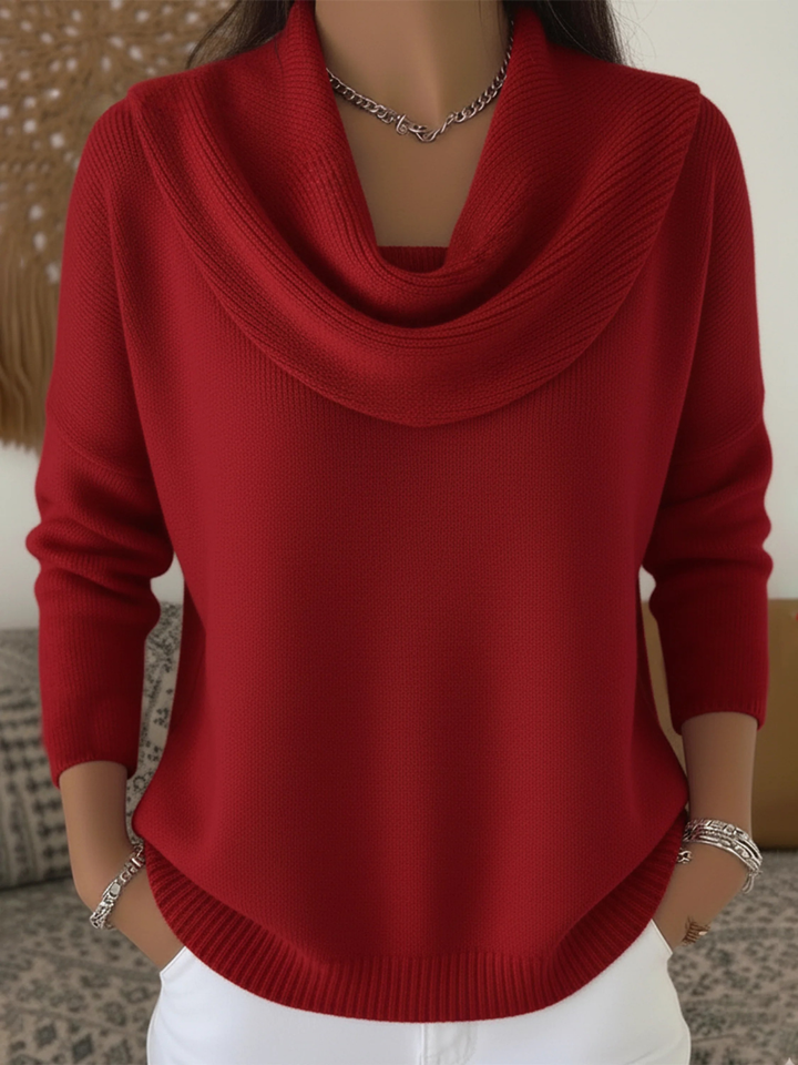 Jersey de mujer Camila de punto, cuello cisne caído, ideal para otoño e invierno.