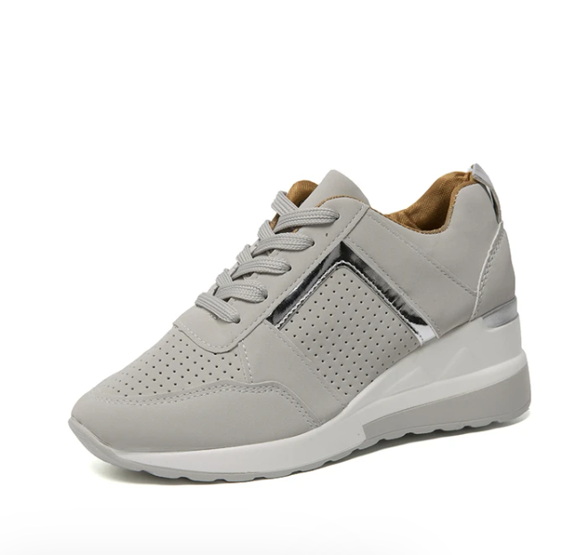 Zapatillas de cuña metalizadas perforadas de mujer, calzado casual elegante y muy cómodo para el verano.