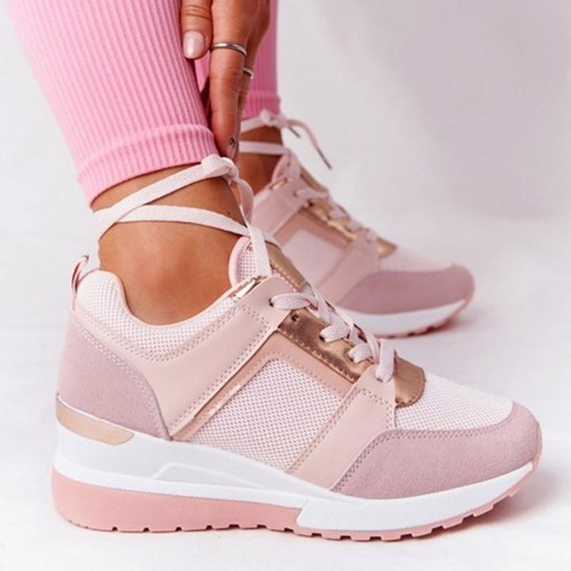 Elegantes zapatillas de cuña metalizadas perforadas para mujer, tendencia de primavera, muy cómodas.
