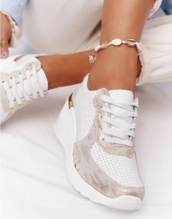 Zapatillas de cuña para mujer, metalizadas y perforadas, cómodas y elegantes para primavera-verano.