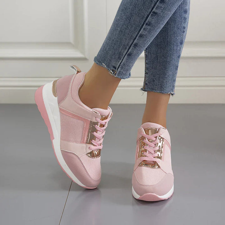 Zapatillas de cuña metalizadas perforadas para mujer, calzado casual ideal para el día a día, muy cómodas.