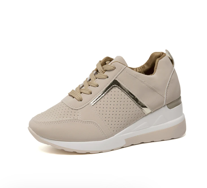 Zapatillas de cuña metalizadas perforadas para mujer, estilo casual y cómodas para primavera-verano.