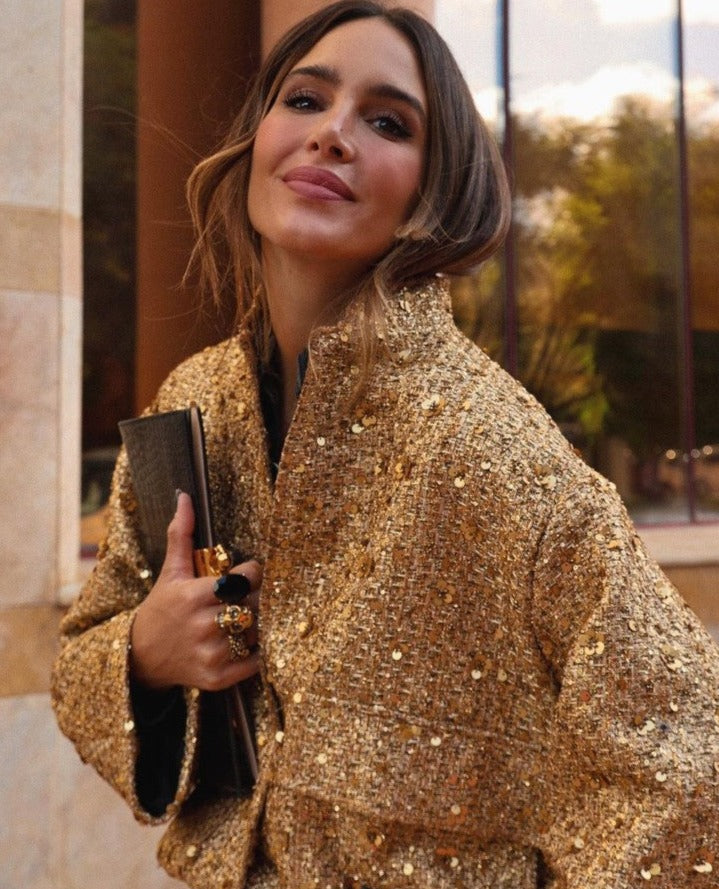Chaqueta blazer JANAH para mujer, con brillo. Perfecta para outfit de fiesta u oficina, estilo versátil.