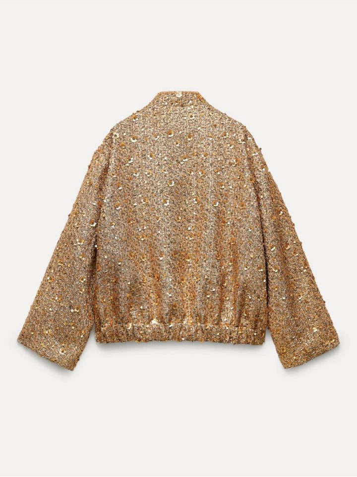 Blazer mujer JANAH, elegancia y brillo para moda femenina. Chaqueta sofisticada, ideal para ropa de oficina o fiesta.