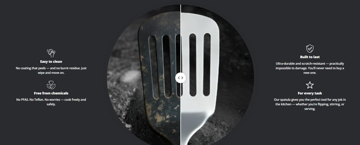 Espátula de cocina de titanio de 35cm. Parte del set profesional, duradera y antióxido para cocinar.
