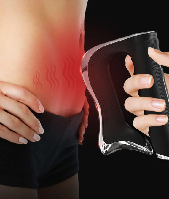 Masajeador eléctrico Gua Sha con vibración y NMES. Ideal para recuperación muscular y alivio del dolor post-ejercicio.