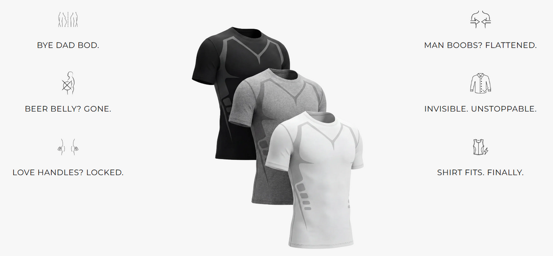 Camiseta de compresión iónica para hombre, esculpe el torso, ofrece soporte y confort deportivo.