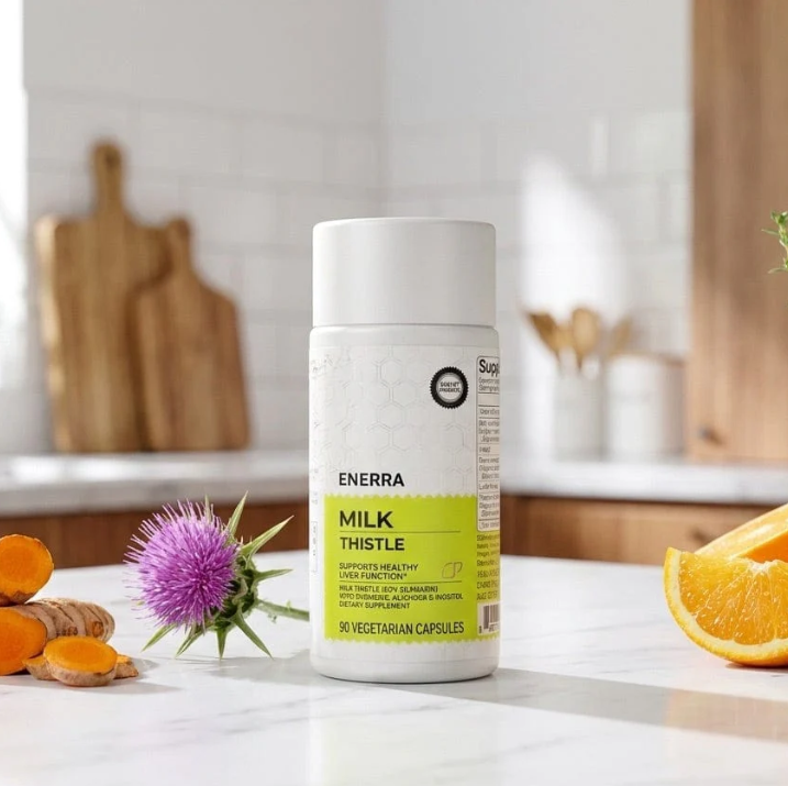 Botella de Cardo Mariano, Cúrcuma y Vitamina C. Soporte para hígado, inmunidad y bienestar natural.