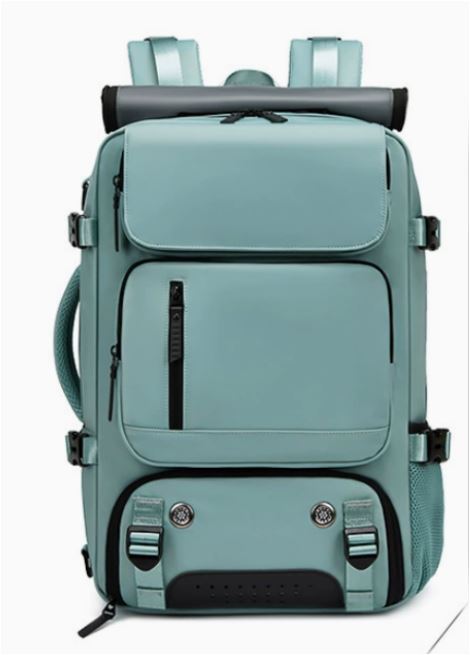 Mochila de viaje impermeable unisex, puerto USB, ideal para portátil y organización eficiente. Equipada para tu aventura.