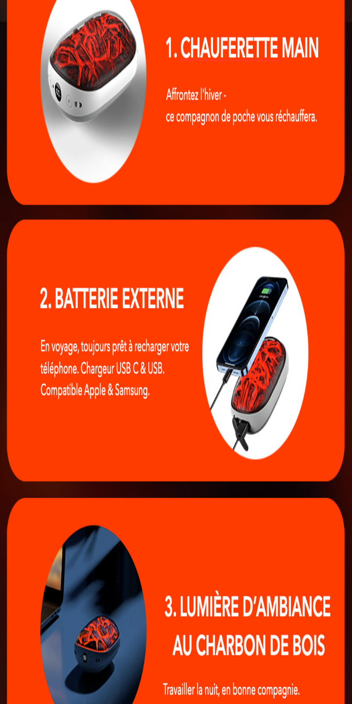 Mantén el calor con este calentador de manos portátil, power bank y efecto llama.
