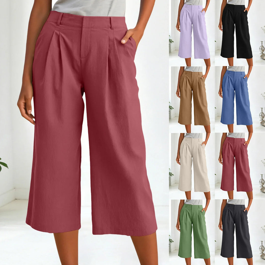 Pantalones mujer anchos cropped con pinzas, tiro relajado. Perfectos para un outfit casual de primavera.