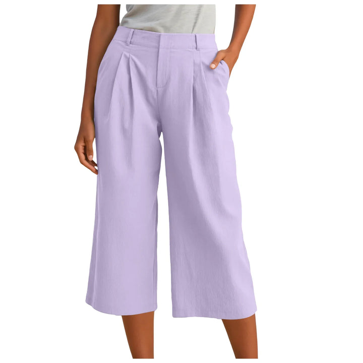 Pantalones anchos cropped de mujer con pinzas, tiro relajado para un look moderno y comodidad casual.