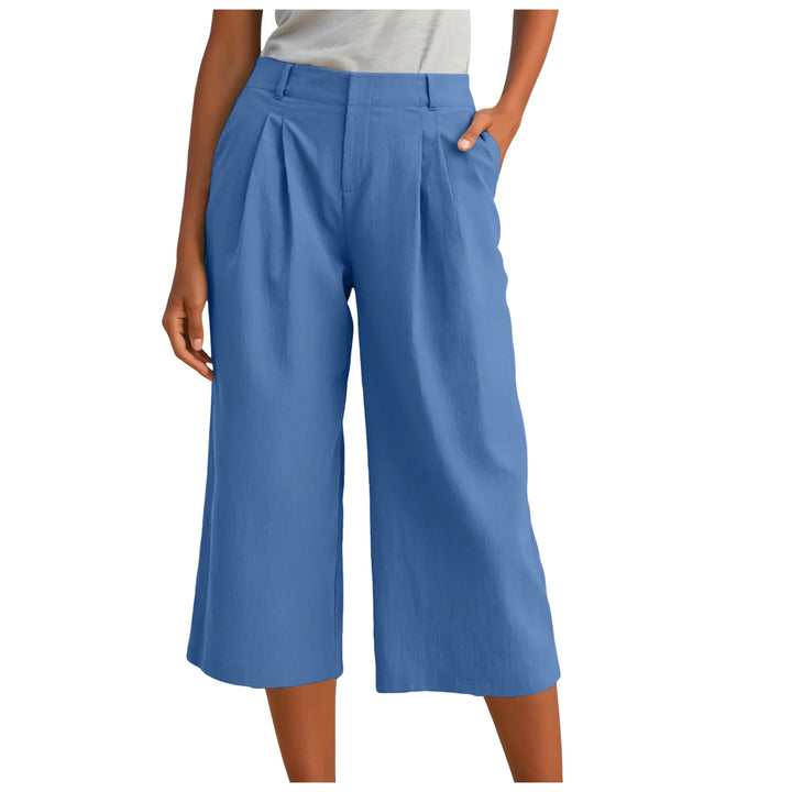 Pantalones mujer con pinzas y corte cropped, diseño ancho de tiro relajado, ideal para estilo casual de verano.