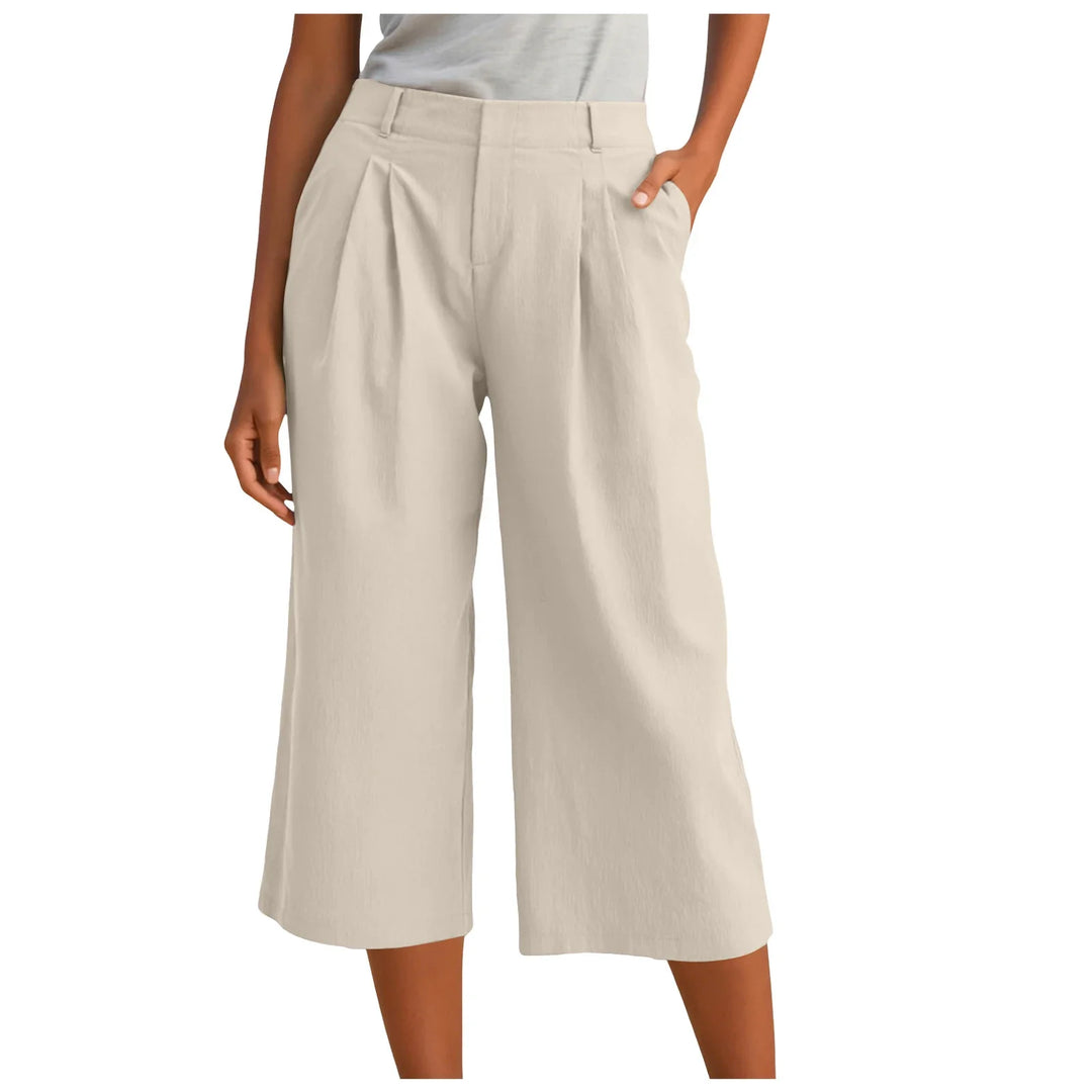 Pantalones de mujer anchos cropped para primavera-verano, con pinzas y tiro relajado, estilo casual y moderno.