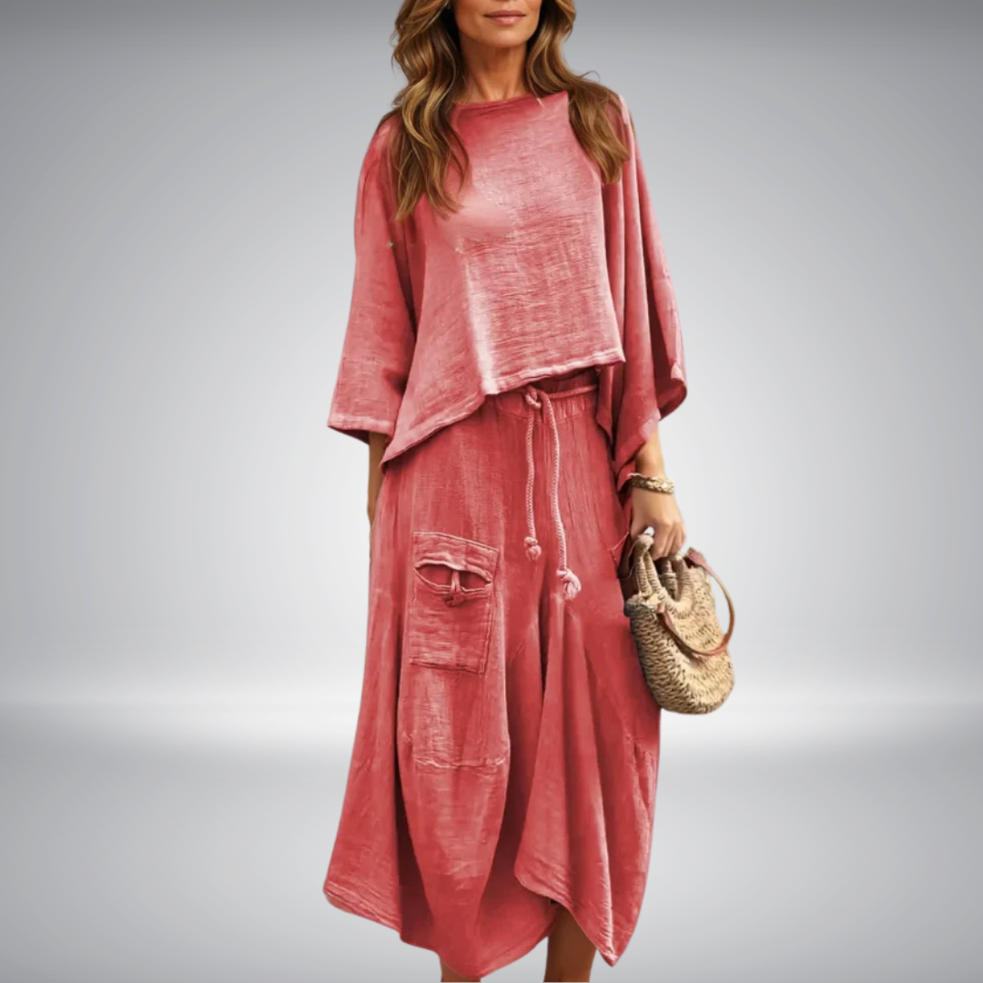 Conjunto casual femenino con falda fluida y top LUNA, un estilo fresco y moderno para mujer.