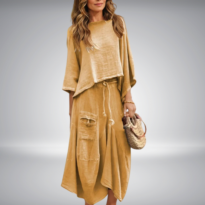 Moda de verano: conjunto LUNA cómodo de top y falda fluida, ideal para look casual y femenino.
