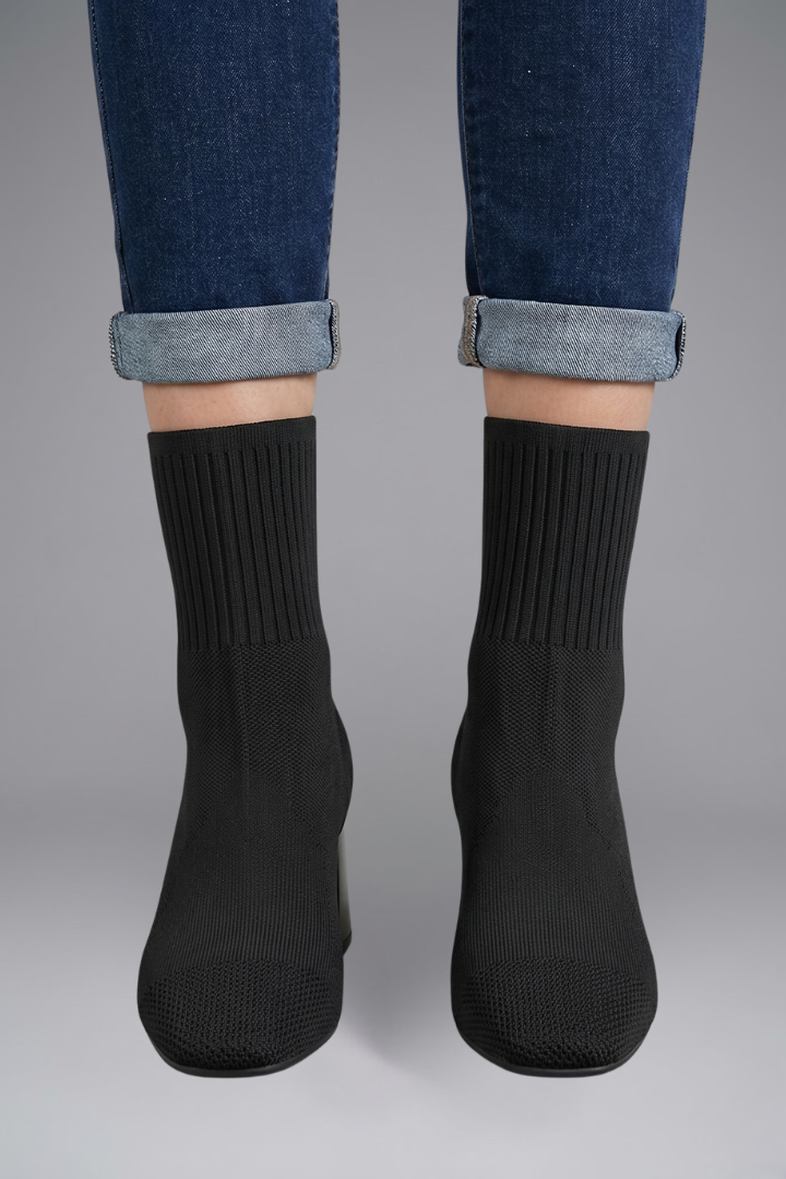 Botines casuales de punto para mujer, tacón grueso, ideales para otoño e invierno, moda diaria.