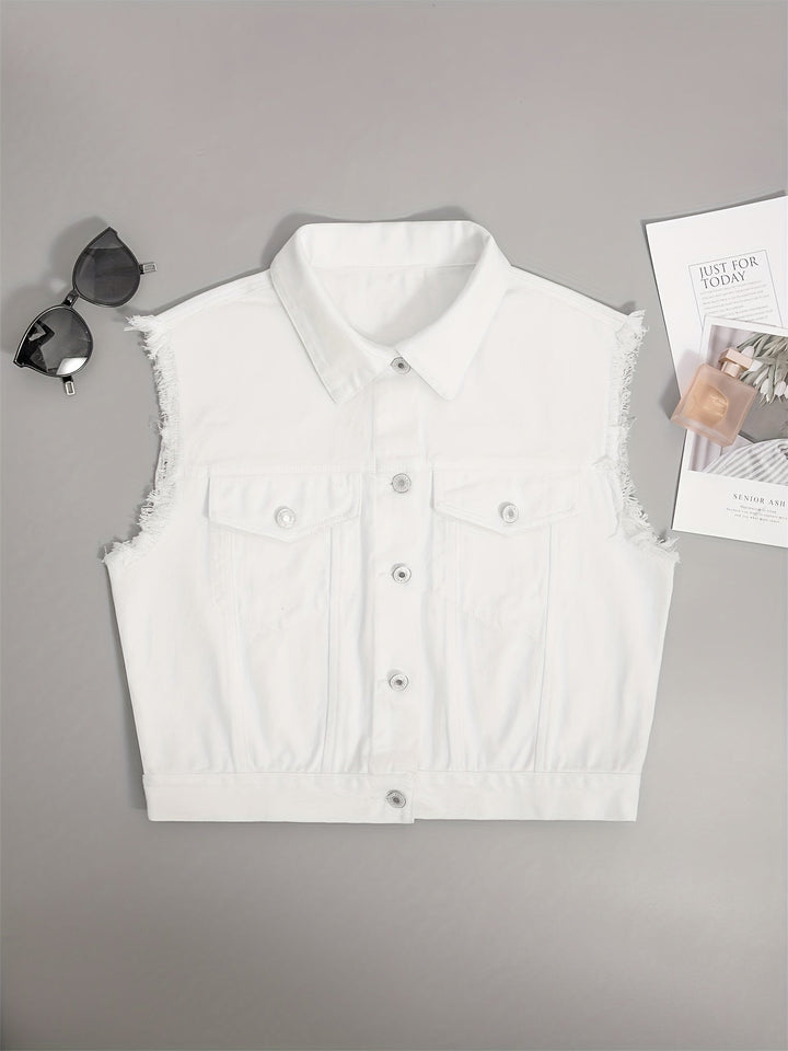 Chaleco de mezclilla lavado ácido para mujer. Prenda sin mangas ideal para primavera y verano.