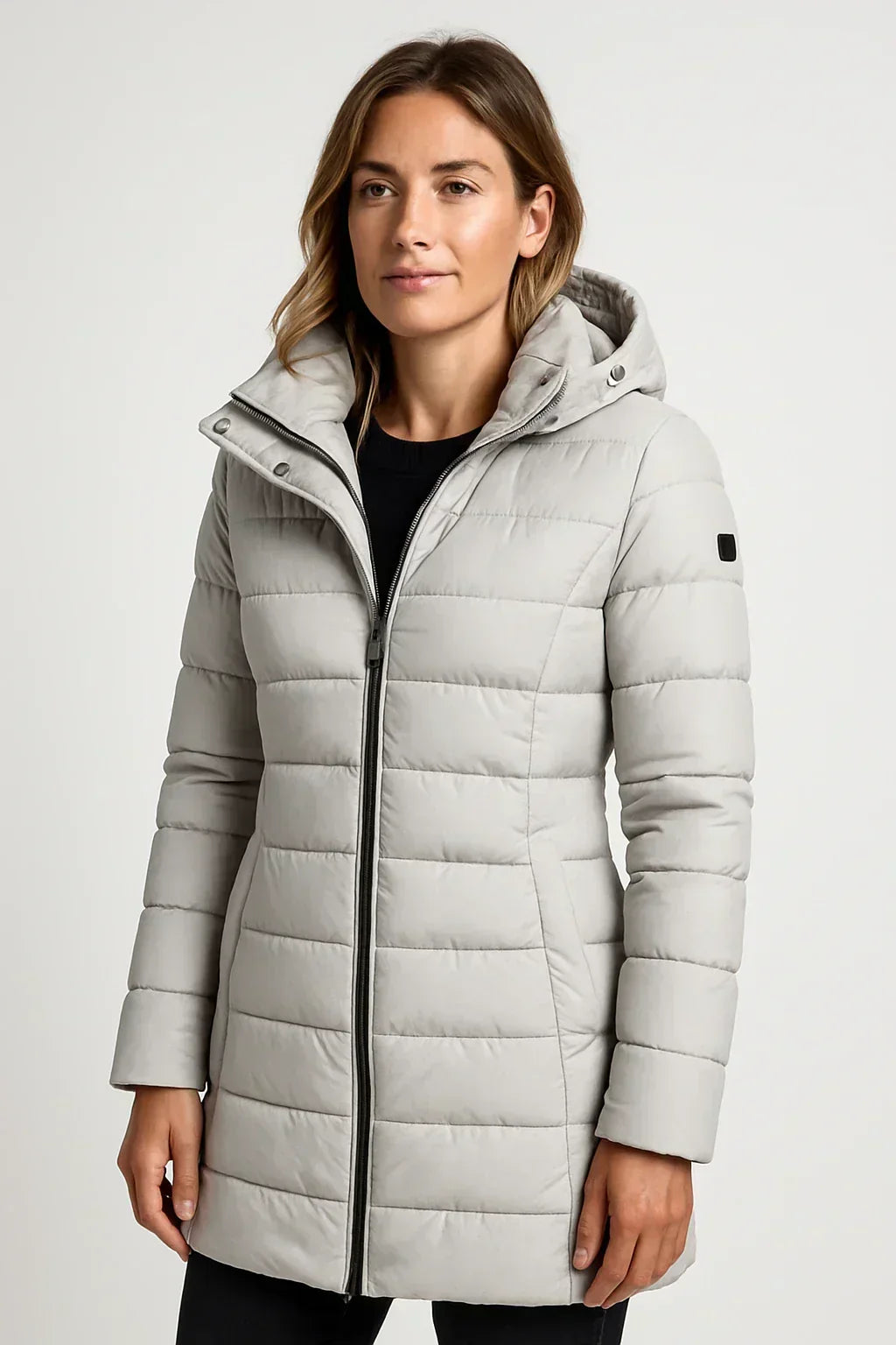 Abrigo de mujer acolchado y con capucha, diseño casual y elegante, de manga larga, para el invierno.